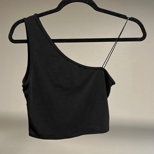 One shoulder black top